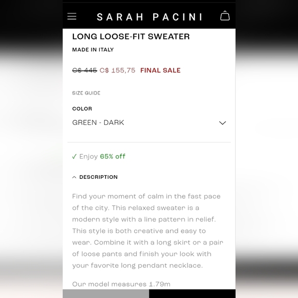 NWOT Sarah Pacini Green & Brown Long loose-fit Merino & Mohair sweater One Size - Picture 11 of 12